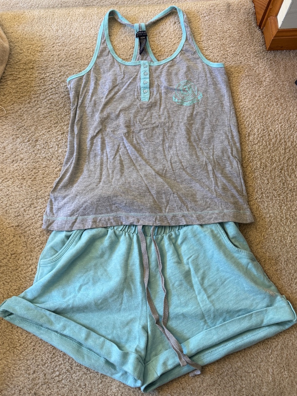 U.S. Polo Assn. Tank Top & Shorts Sleep Set in Aqua & Gray